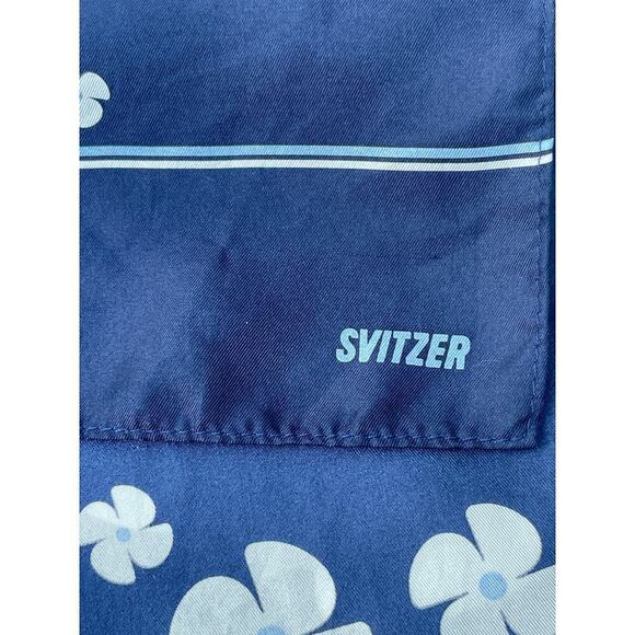 SVITZER 100% Silk Navy Floral Scarf - Picture 3 of 12